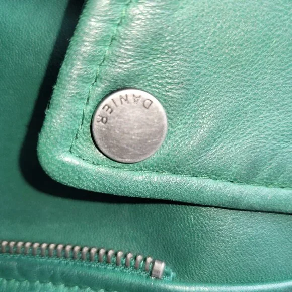 Danier Daria Emerald Green Leather Moto Jacket Size XS - Picture 8 of 13